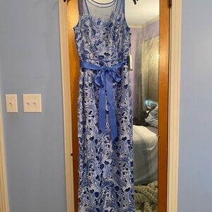 Adrianna Papell Blue Floral Lace Maxi Dress